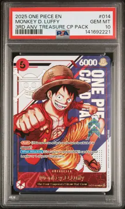 2025 ONE PIECE 3RD ANNIVERSARY! TREASURE CAMPAIGN #014 MONKEY D. LUFFY PSA 10 - Image 1