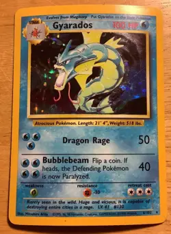 Pokemon Gyarados Holo 6/102 1999 Base Set Rare WOTC Vintage Card (MP) (VG) - Image 1
