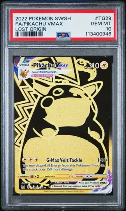 Pikachu VMAX PSA 10 English Pokemon Card TG29/TG30 Lost Origin 2022 Gold UR Alt - Image 1