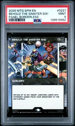 2025 MTG MARVEL'S SPIDER-MAN PANEL BORDERLESS BEHOLD THE SINISTER SIX! PSA 9 - Image 1