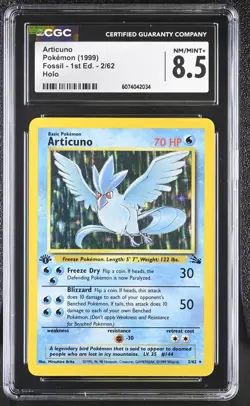 CGC 8.5 Articuno 1999 Fossil 1st Edition 2/62 Holo Pokemon Card - Image 1