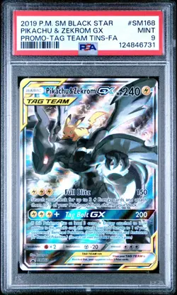 2019 POKEMON SM BLACK STAR PROMO #SM168 FULL ART/PIKACHU & ZEKROM GX PSA 9 - Image 1
