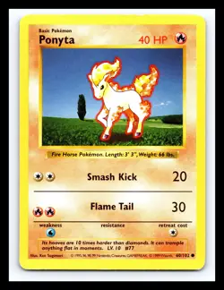 💥 Ponyta | Pokemon TCG 1999 | (Shadowless Set) Non Holo Vintage # 60/102 - Image 1