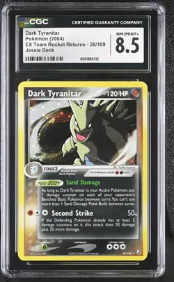 CGC 8.5 Dark Tyranitar EX Team Rocket Returns 20/109 Holo Pokemon Card - Image 1