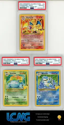 Pokemon TCG PSA 10 Celebrations Trio Charizard Venusaur Blastoise Holo Set of 3 - Image 1