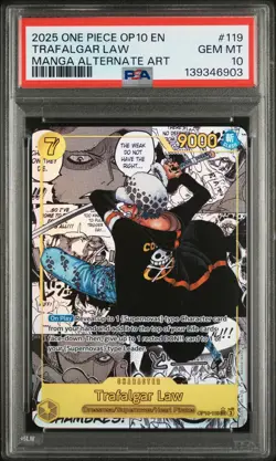 2025 ONE PIECE OP10-ROYAL BLOOD MANGA ALTERNATE ART #119 TRAFALGAR LAW PSA 10 - Image 1