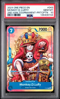 2024 ONE PIECE PROMOS 2ND ANNIV TOURNAMENT-PARTICIPATION MONKEY D. LUFFY PSA 10 - Image 1
