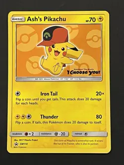 Pokemon Pikachu TCG Ash's Pikachu SM110 Promo Card Sun & Moon Rare LP - Image 1