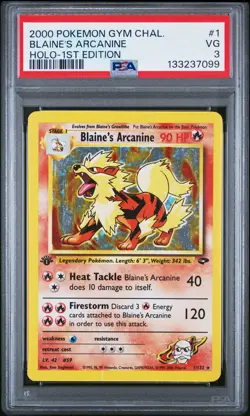 2000 POKEMON GYM CHALLENGE HOLO-1ST ED #1 BLAINE'S ARCANINE PSA 3 - Image 1