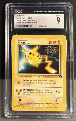1999 Pokemon Black Star Promos Mewtwo Strikes Back Pikachu #4 CGC 9 - Image 1