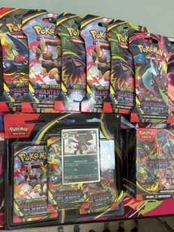 Phantasmal Flames Booster Bundle + 3-Pack Blister + 6 Pokemon Singles - Image 1