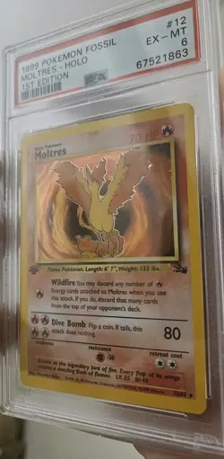PSA 6 Moltres Holo 1st Edition #12 1999 Pokemon Fossil 87753365 - Image 1