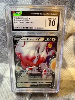 CGC 10 Hisuian Zoroark V 146/196 SwSh Lost Origin Full Art Rare Pokemon Card - Image 1