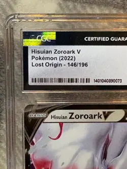 CGC 10 Hisuian Zoroark V 146/196 SwSh Lost Origin Full Art Rare Pokemon Card - Image 3