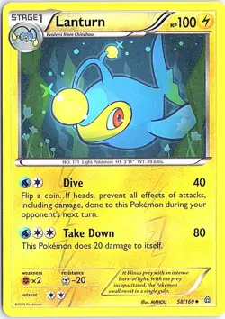 Lanturn XY - Primal Clash 58/160 LP Reverse Foil Pokemon - Image 1