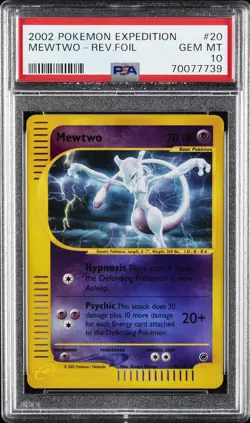 2002 POKEMON EXPEDITION #20 MEWTWO-REVERSE FOIL PSA 10 - Image 1