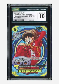 One Piece CGC10 GEM Monkey D Luffy SR Promo 2024 OP07-109 One Piece Day Japanese - Image 1