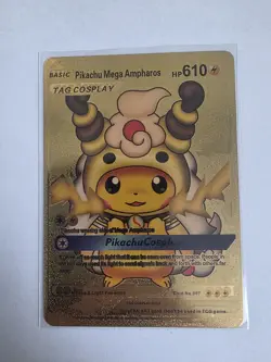 Pokemon Gold Foil Fan Art Card PIKACHU COSPLAY Mega Ampharos 610HP #007 - Image 1
