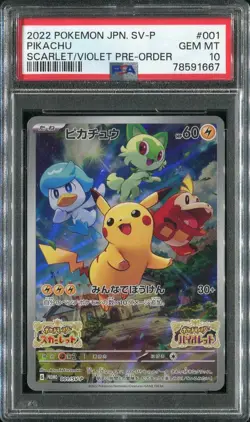 Pikachu PSA 10 Japanese Pokemon Card 001/SV-P 2022 Pre-Order Promo - Image 1