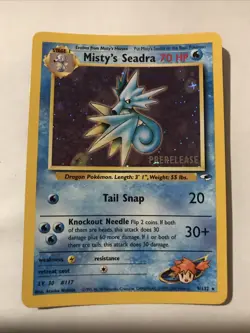 Misty's Seadra PRERELEASE Gym Heroes - Holo Rare 9/132 WOTC Card NM Pokemon TCG - Image 1