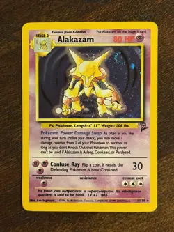 Vintage Alakazam 1/130 Base Set 2 Holo Rare Pokemon Card SWIRL LP - Image 1