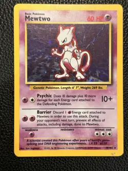 Pokemon Mewtwo TCG Base Set Holo Unlimited Rare Card 10/102 LP Condition - Image 1