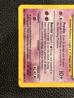 Pokemon Mewtwo TCG Base Set Holo Unlimited Rare Card 10/102 LP Condition - Image 4