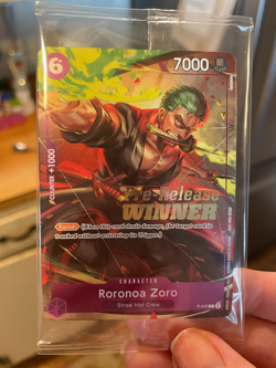 One Piece English Roronoa Zoro Foil Winner Card P-045 - OP06 Pre-Release-Sealed - Image 1