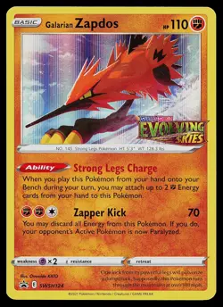 Pokemon Card - Galarian Zapdos Evolving Skies Promo SWSH124 Holo Stamped - Image 1