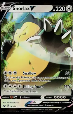 Pokemon Card - Snorlax V Sword & Shield Base Set 141/202 Ultra Rare - Image 1