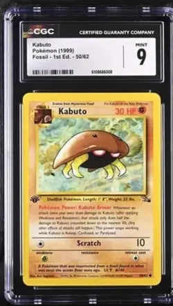 1999 Pokemon Fossil 1st Edition Kabuto 50/62 - CGC MINT 9 - Image 1