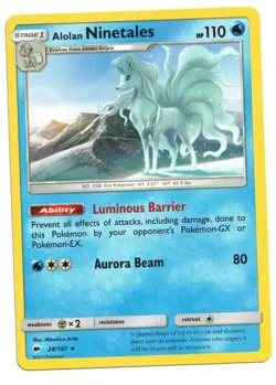 Pokemon Card: Alolan Ninetales 28/147 S&M Burning Shadows Rare! NM - Image 1