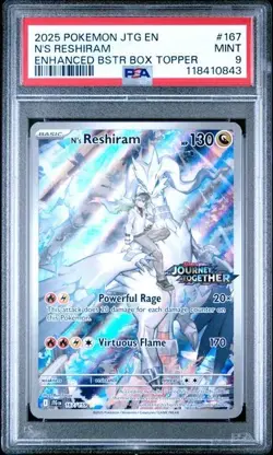 2025 Pokemon Jtg En N’s Reshiram Enhanced BSTR Box Topper #167 Mint PSA 9 - Image 1