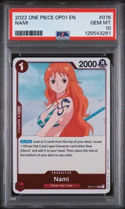 One Piece Romance Dawn Nami OP01-016 Foil Wave 1 PRE ERRATA PSA 10 Gem Mint - Image 1