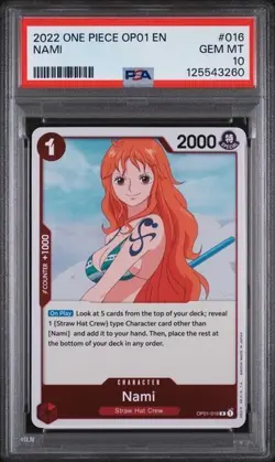 One Piece Romance Dawn Nami OP01-016 Foil Wave 1 PRE ERRATA PSA 10 Gem Mint - Image 1