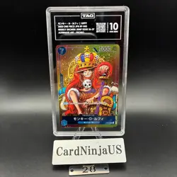 TAG GEM MINT 10 (978) Monkey D Luffy P-043 One Piece Promotion Card 28 Foil 2023 - Image 1