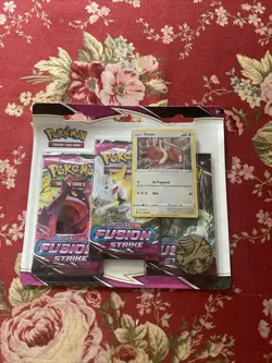 Pokemon TCG Sword Shield Fusion Strike Eevee Promo Card 3 Pack Blister - Image 1