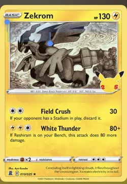 Pokemon TCG Zekrom 10/25 - Celebrations Holofoil (NM) Rare Pack Fresh - Image 1