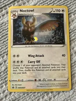 SWIRL HOLO Noctowl Holo Black Star Promo SWSH027 NM Pokemon Card - Image 1