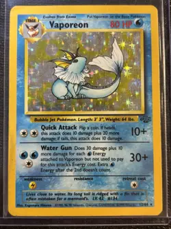 Pokemon TCG Vaporeon Holo Rare Card 12/64 Jungle Set, Vintage 1999 LP - Image 1