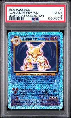 2002 POKEMON LEGENDARY COLLECTION #1 ALAKAZAM-REVERSE FOIL PSA 8 - Image 1