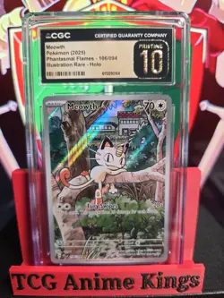 2025 Pokemon Phantasmal Flames Meowth 106/094 Illustration Rare CGC 10 Pristine - Image 1