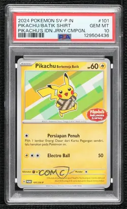 Pikachu in a Batik Shirt Indonesian Pokemon Scrlet & Violet (SV-P) PSA 10 GEM MT - Image 1