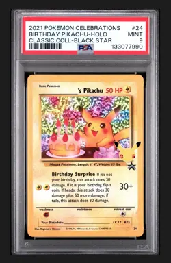 2021 Pokemon Celebrations Birthday Pikachu Holo 24 PSA 9 Mint - Image 1