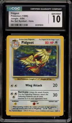 Pokemon Pidgeot Jungle Holo Rare #8 NO SET SYMBOL ERROR CGC 10 Gem Mint - Image 1