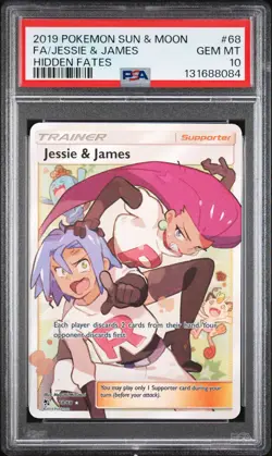 2019 POKEMON SUN & MOON HIDDEN FATES #68 FULL ART/JESSIE & JAMES PSA 10 - Image 1