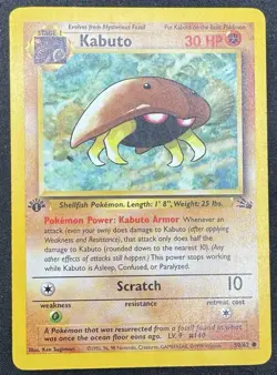 1st Edition Kabuto Fossil 50/62 Pokemon Card MP - Image 1