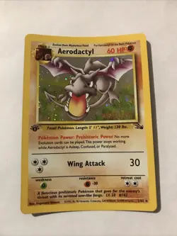 1st Edition Aerodactyl 1/62 PRERELEASE Gold Stamp Fossil Holo 1999 Pokemon Card - Image 1