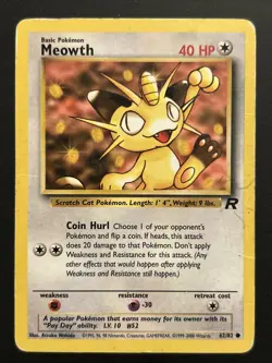 2000 POKEMON TCG TEAM ROCKET MEOWTH 62/82 HP (COMMON) - Image 1