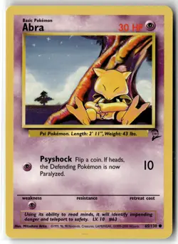 Abra ⭐ 65/130 Common Base Set 2 2000 Pokemon NM - Image 1